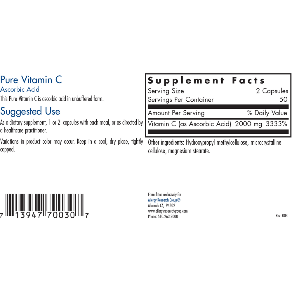 Pure Vitamin C (100 capsules)