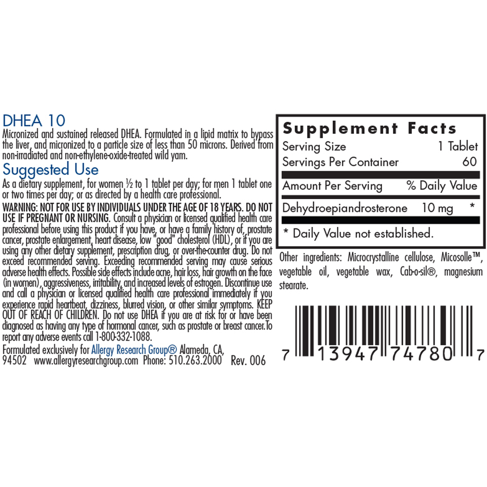 DHEA 10mg Micronized Lipid Matrix (60 tablets)