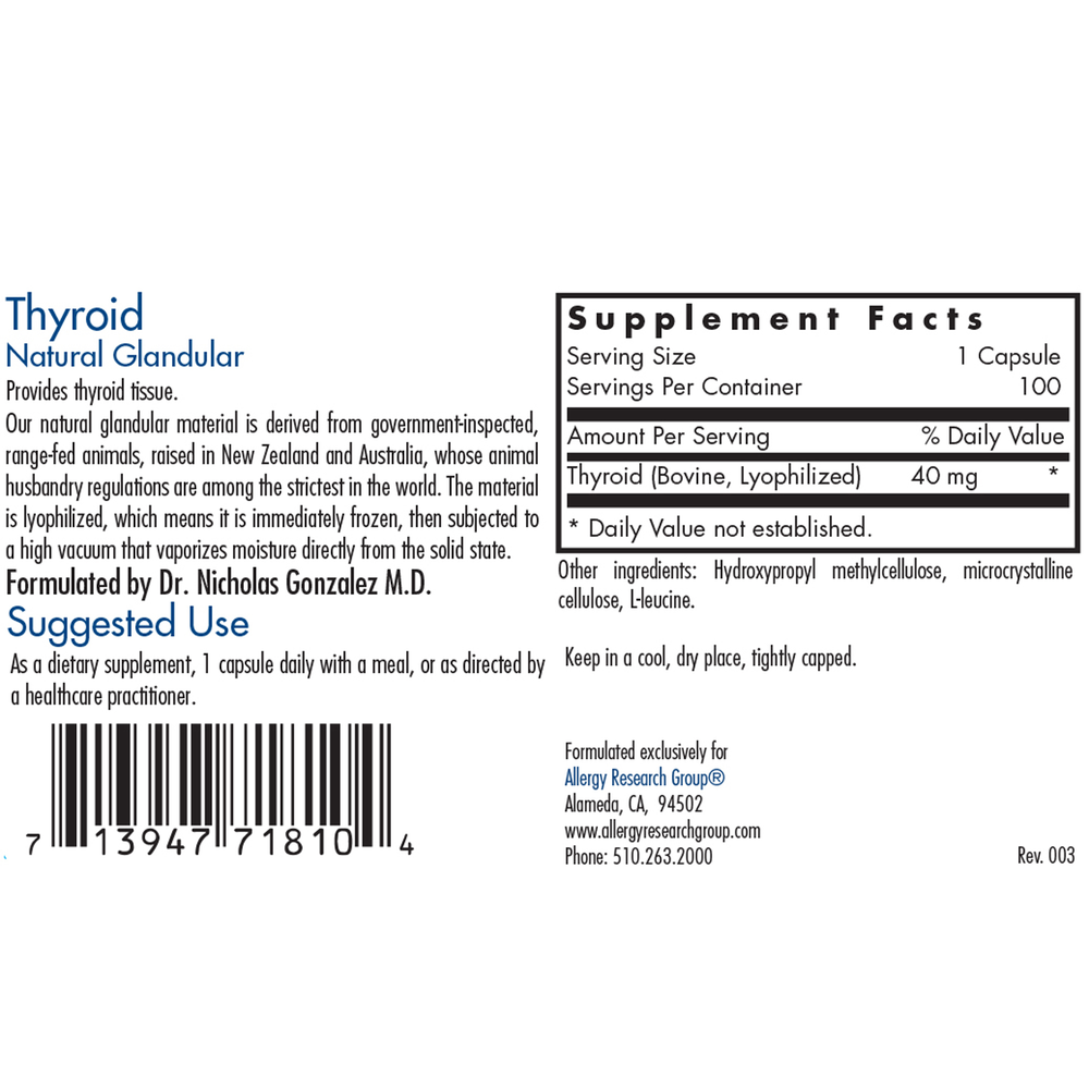 Thyroid Natural Glandular (100 capsules)