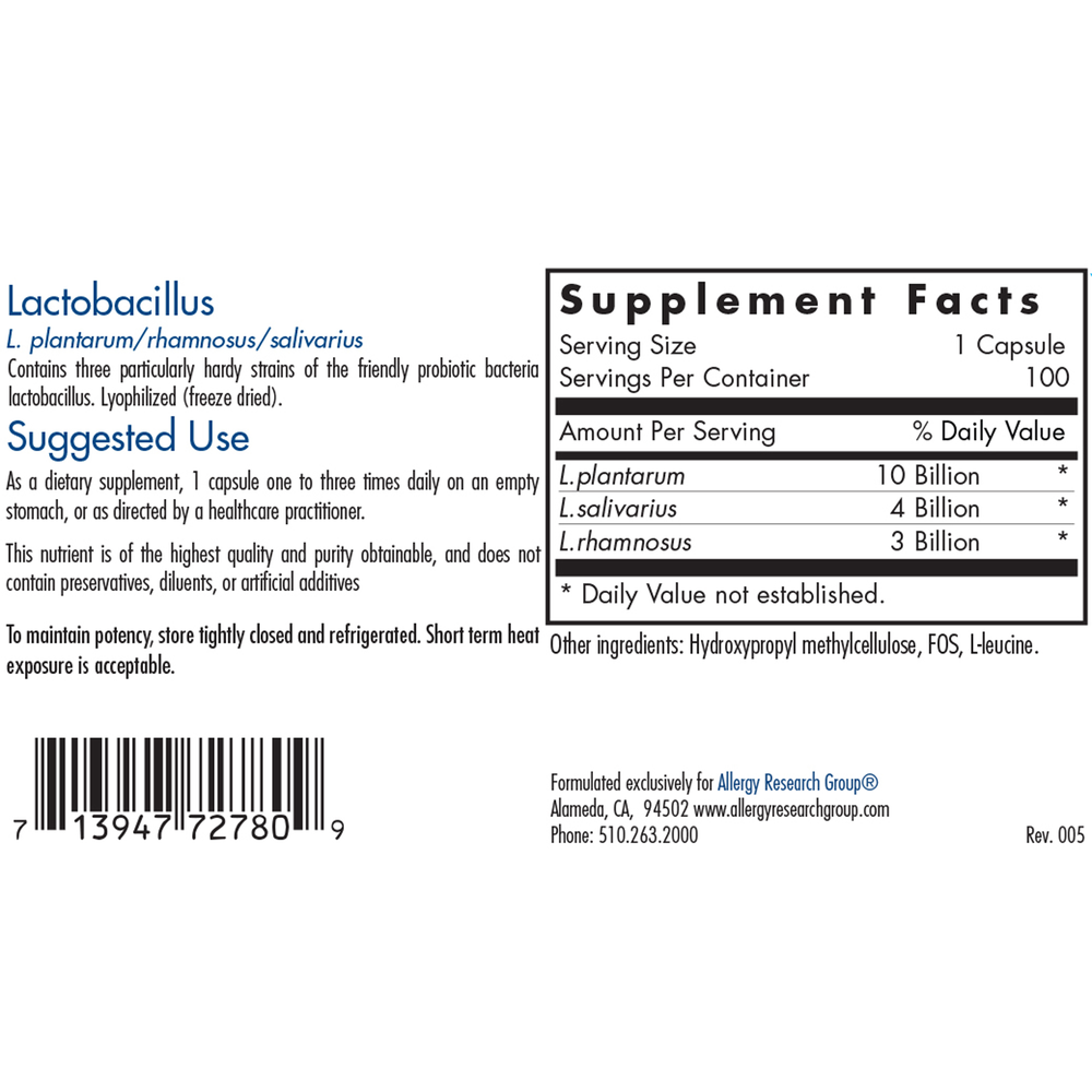 Lactobacillus Plantarum/Rhamnosus/Salivari (100 capsules)