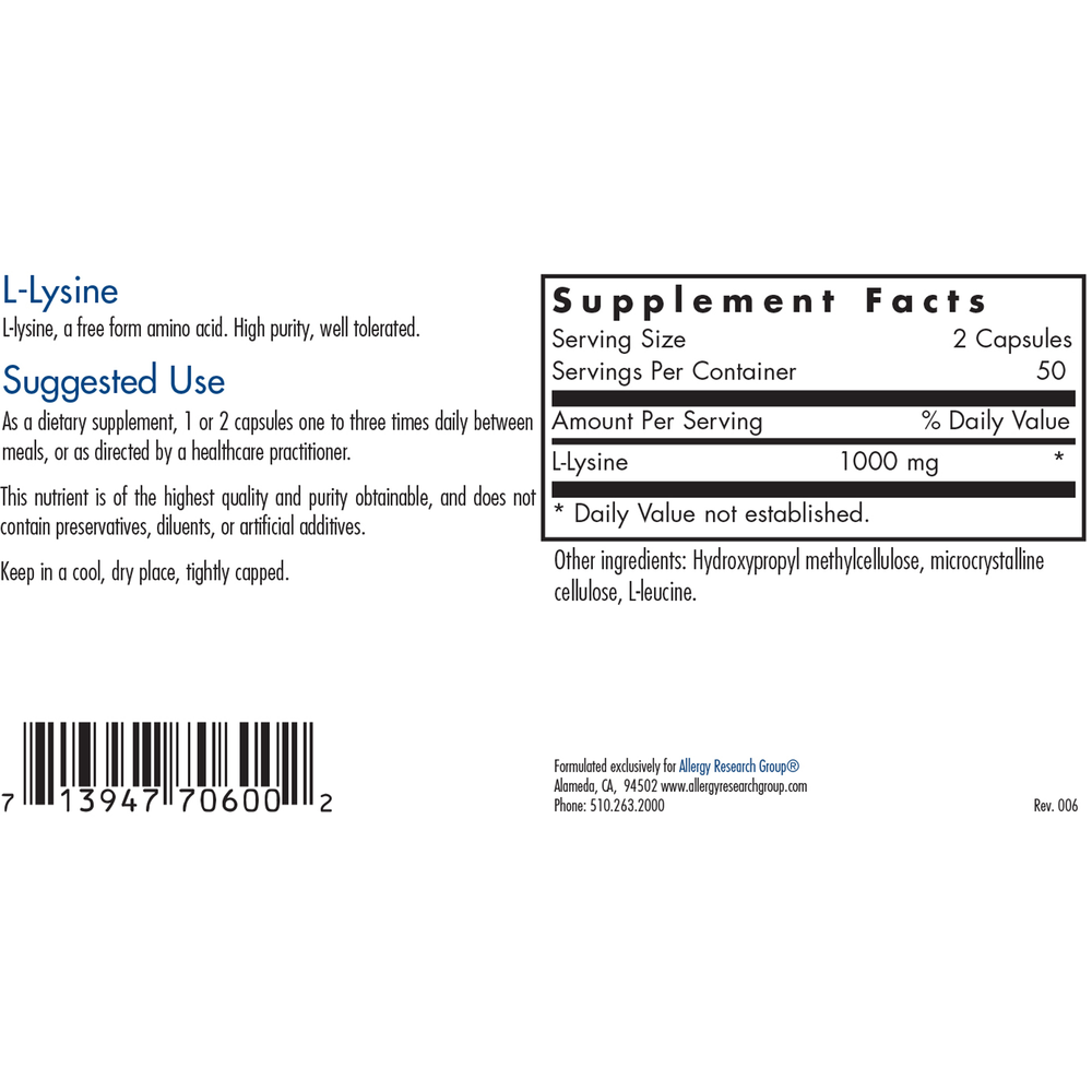 L-Lysine (100 capsules)