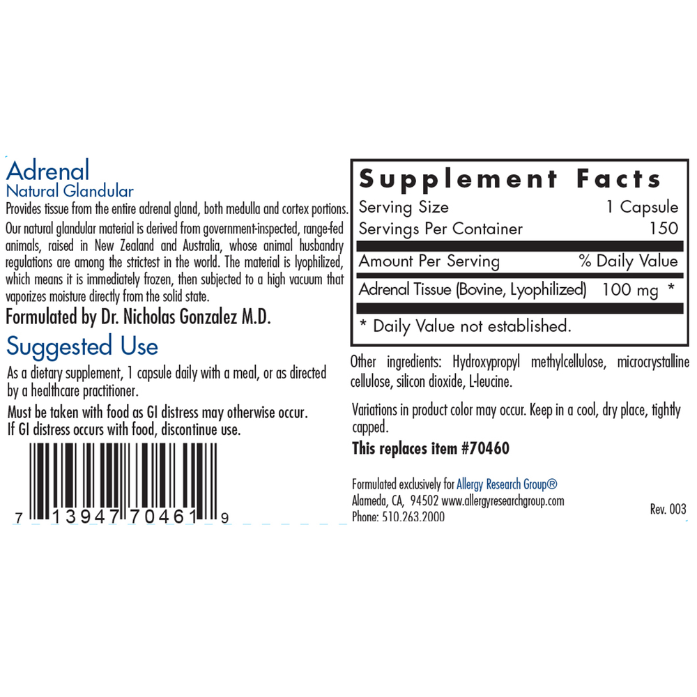 Adrenal Natural Glandular (150 capsules)
