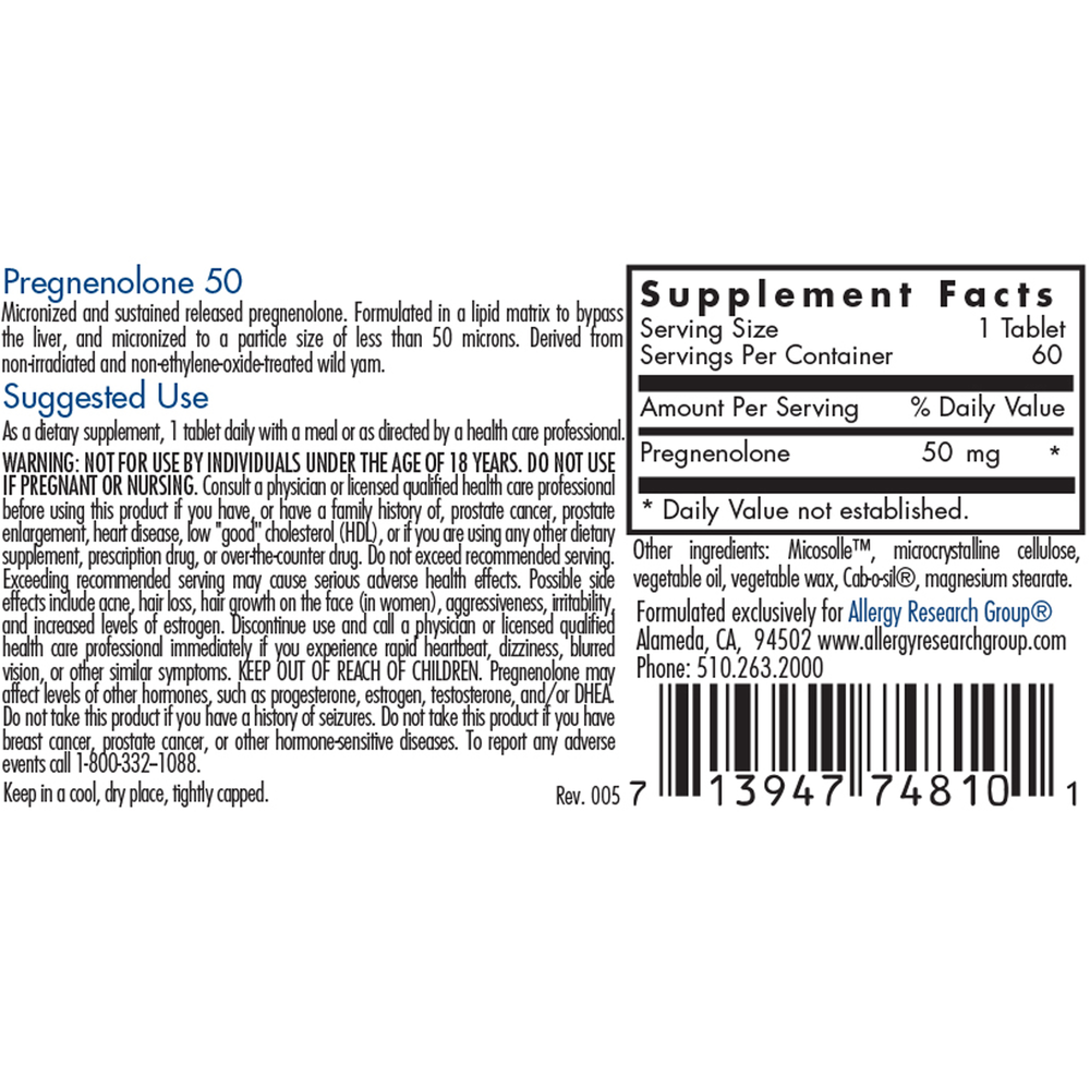 Pregnenolone 50mg Micronized Lipid Matrix (60 tablets)