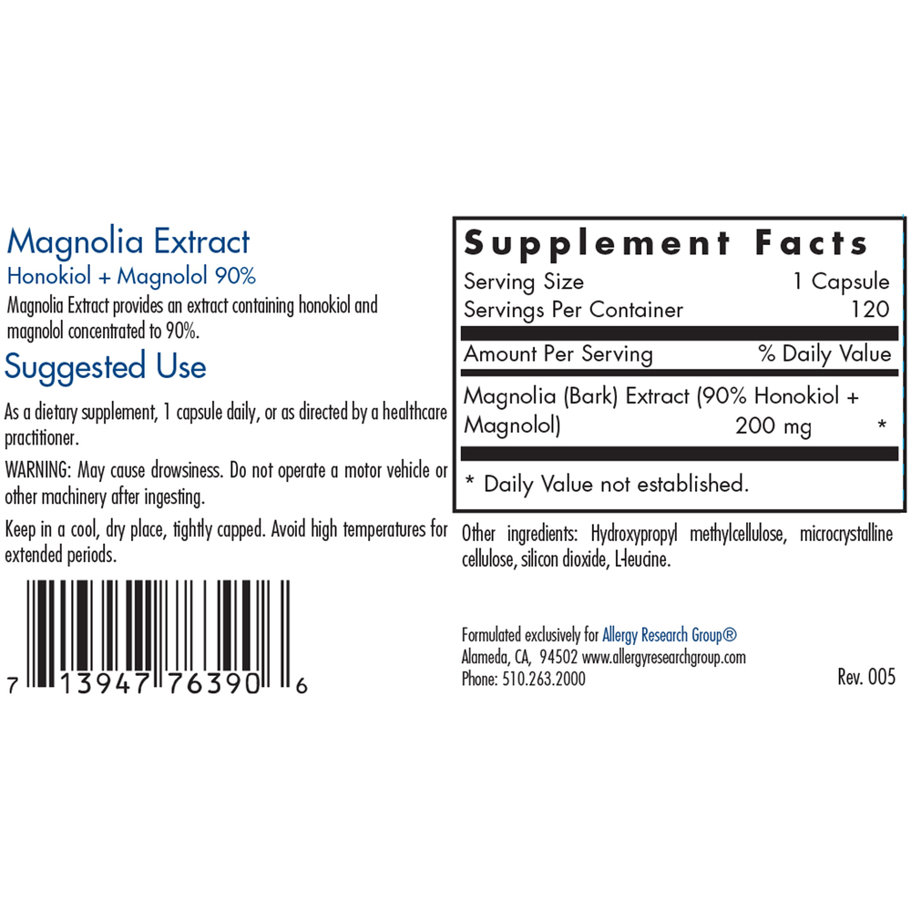 Magnolia Extract Honokiol + Magnolol 90% (120 capsules)