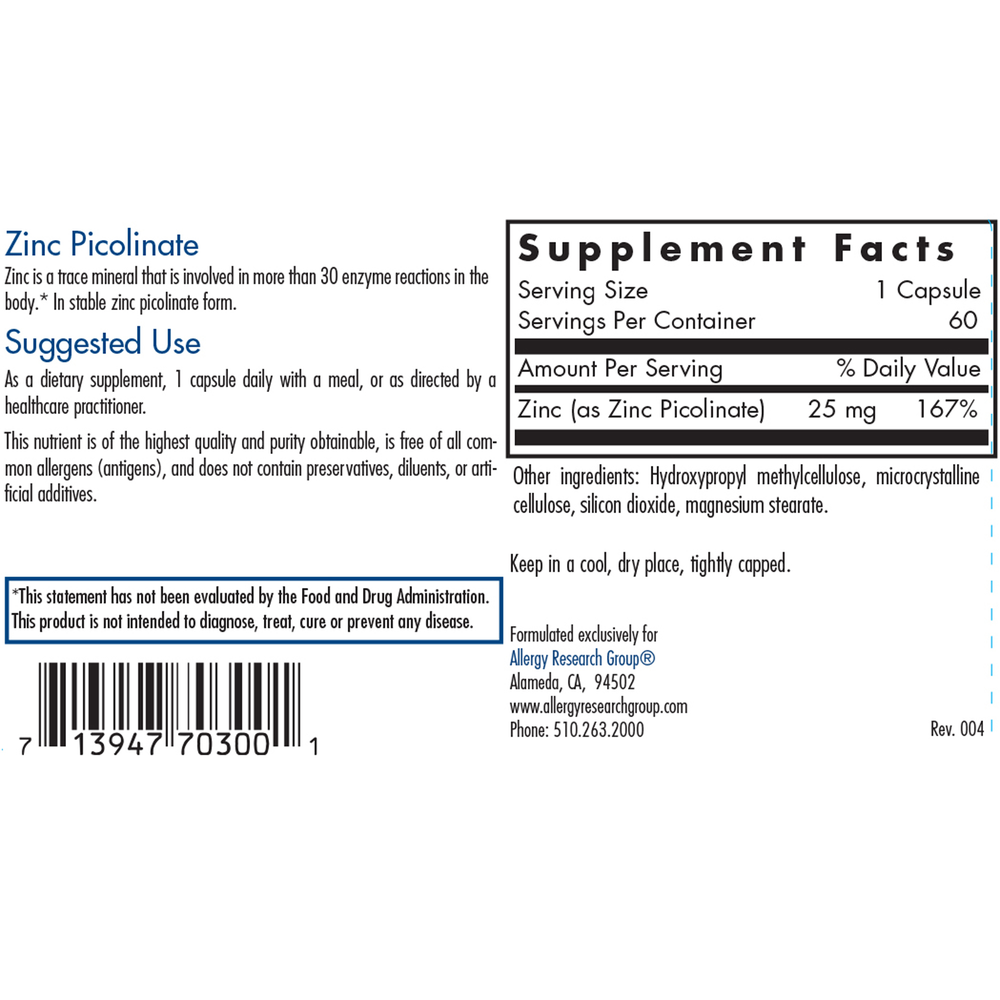 Zinc Picolinate (60 capsules)