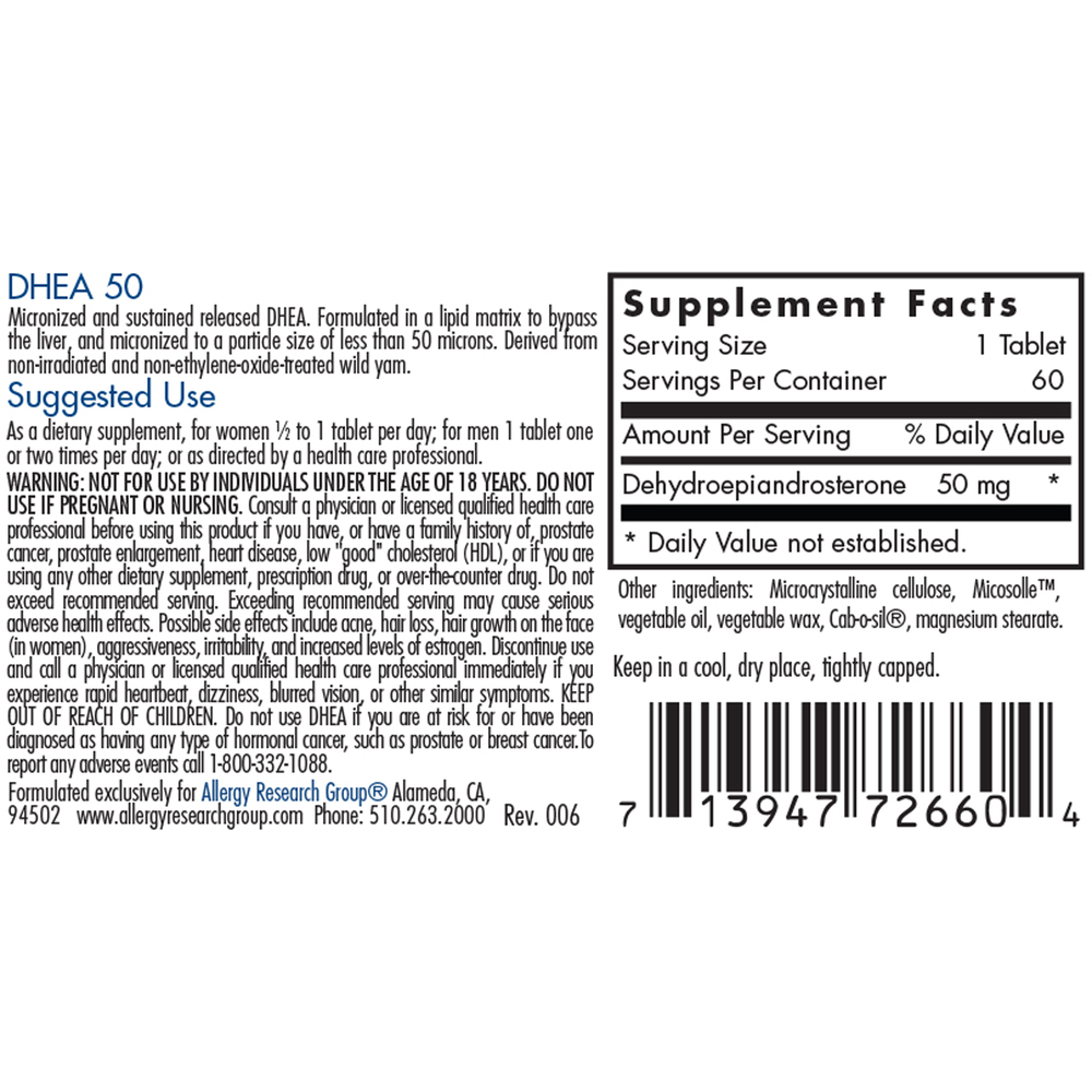 DHEA 50mg Micronized Lipid Matrix (60 tablets)
