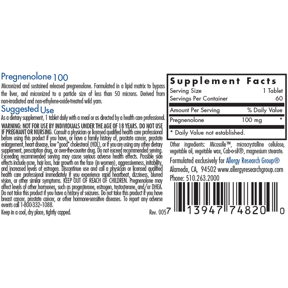 Pregnenolone 100mg Micronized Lipid Matrix (60 tablets)