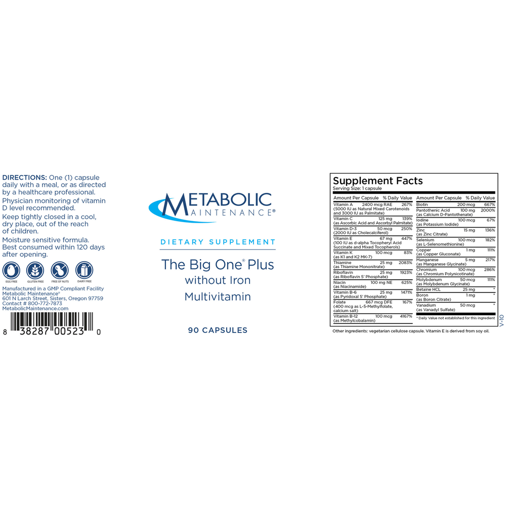The Big One® Plus without Iron Multivitamin (90 capsules)