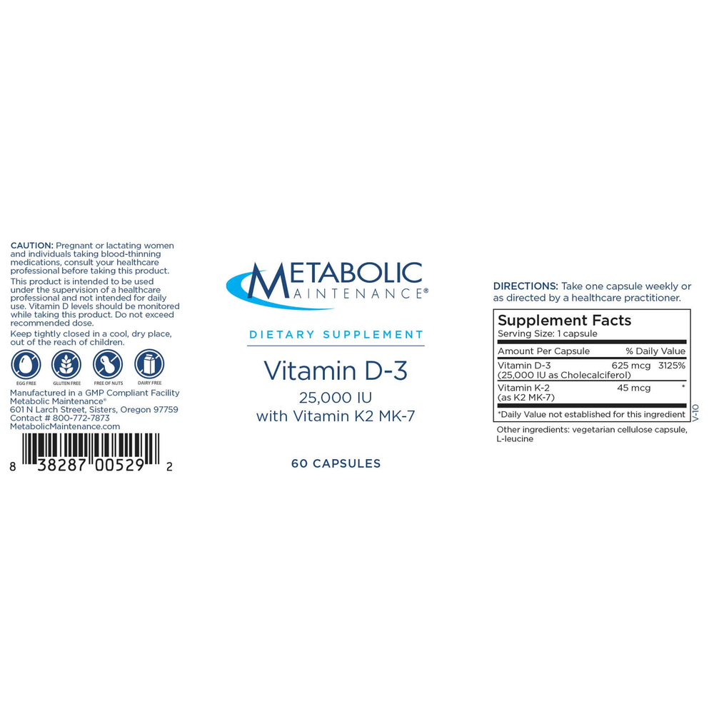 Vitamin D-3 25000 IU w/ K2 MK-7 (60 capsules)